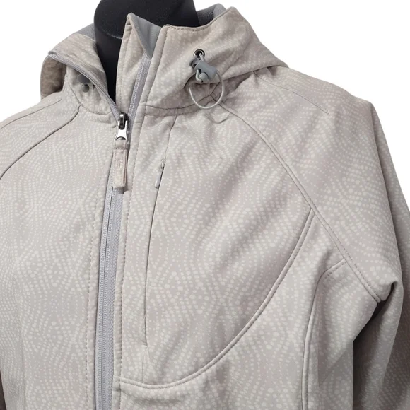 Free Country Women's Hooded Beige Gray Pattern Full Zip Fleece Lined Pockets S - Picture 3 of 7